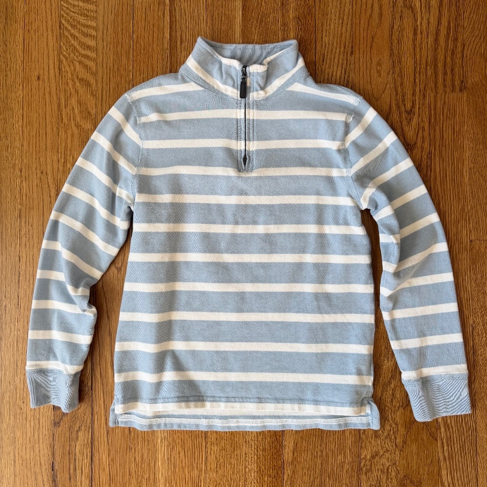 Crewcuts Boys Striped Quarter Zip Shirt, Light Blue and White, Size L (10-11)